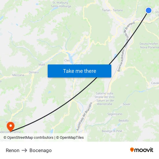 Renon to Bocenago map
