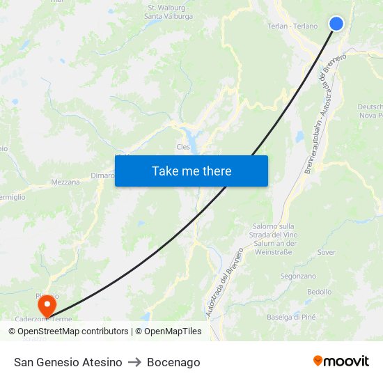 San Genesio Atesino to Bocenago map