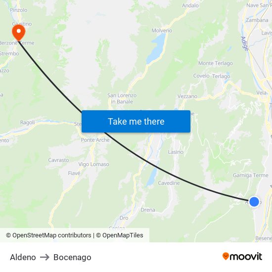 Aldeno to Bocenago map