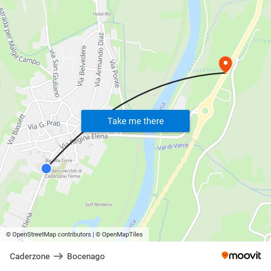 Caderzone to Bocenago map