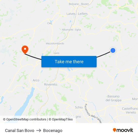 Canal San Bovo to Bocenago map