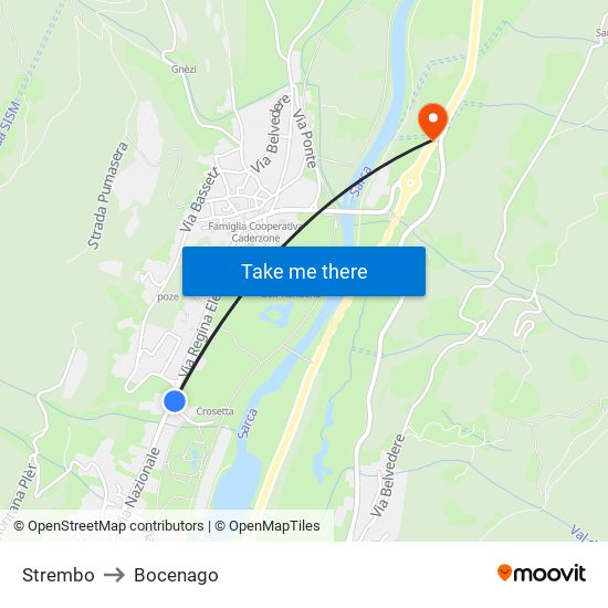 Strembo to Bocenago map