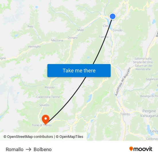 Romallo to Bolbeno map
