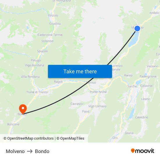 Molveno to Bondo map