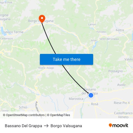 Bassano Del Grappa to Borgo Valsugana map