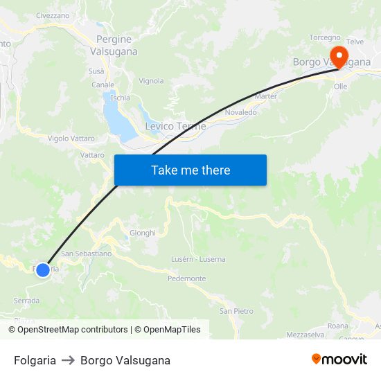 Folgaria to Borgo Valsugana map