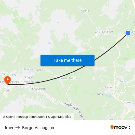 Imer to Borgo Valsugana map