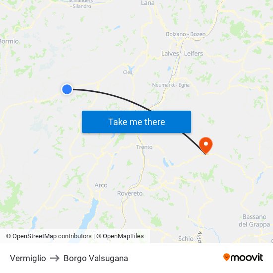 Vermiglio to Borgo Valsugana map