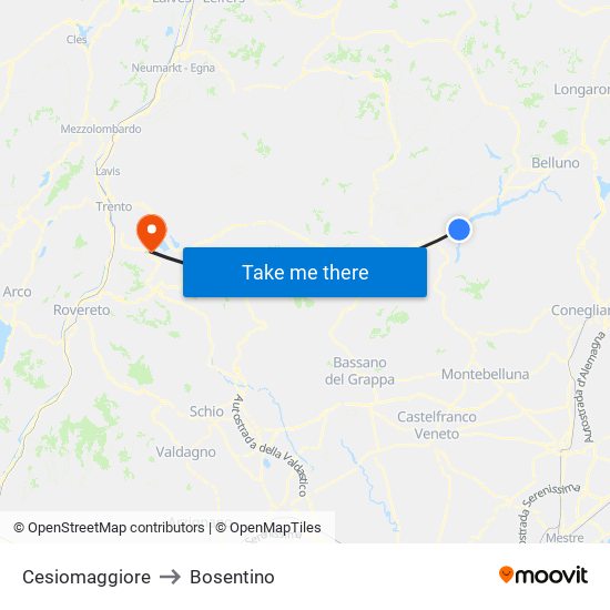 Cesiomaggiore to Bosentino map