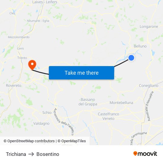 Trichiana to Bosentino map