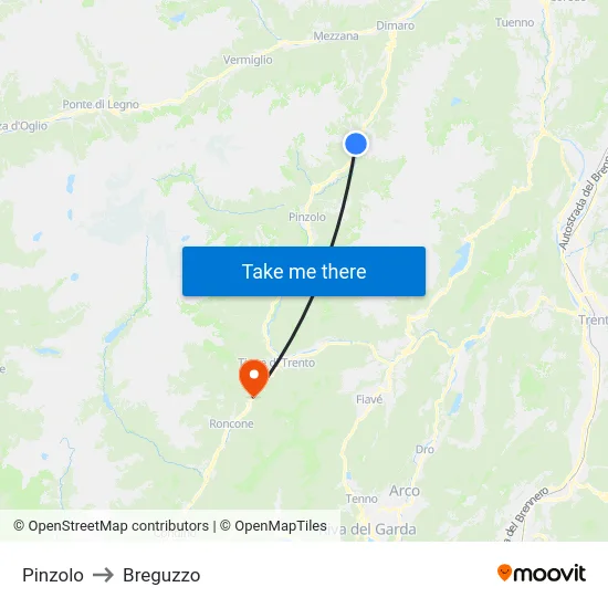 Pinzolo to Breguzzo map