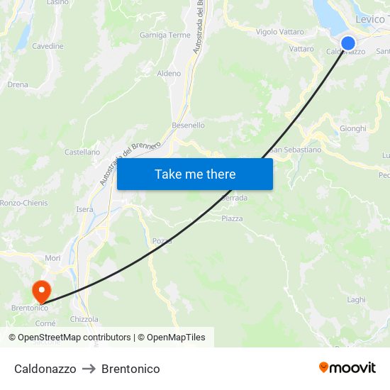 Caldonazzo to Brentonico map