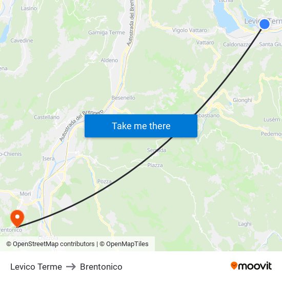 Levico Terme to Brentonico map