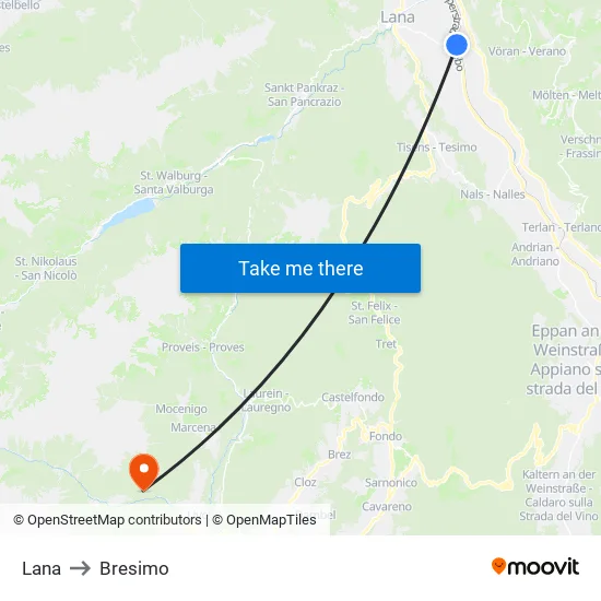 Lana to Bresimo map