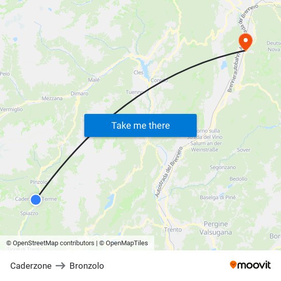 Caderzone to Bronzolo map