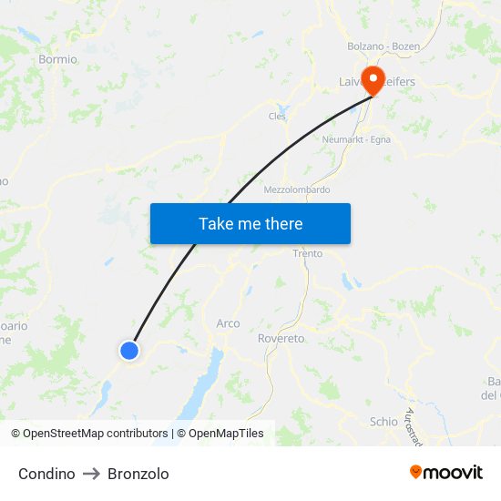 Condino to Bronzolo map