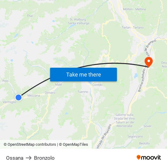 Ossana to Bronzolo map