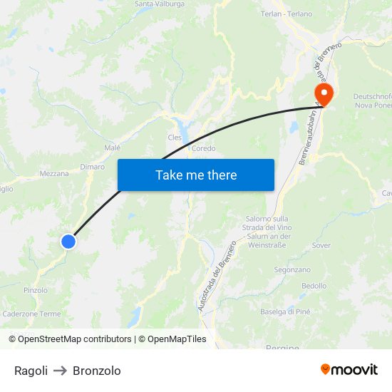 Ragoli to Bronzolo map