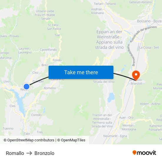 Romallo to Bronzolo map