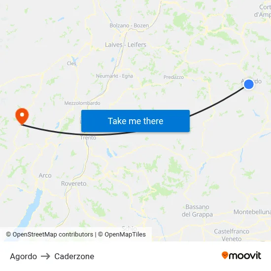 Agordo to Caderzone map