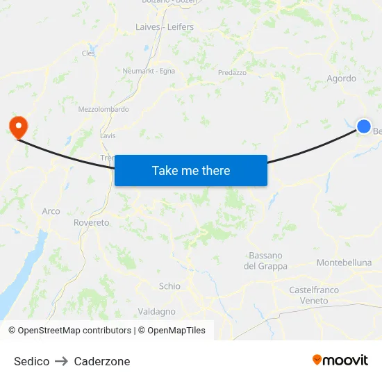 Sedico to Caderzone map