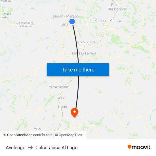 Avelengo to Calceranica Al Lago map