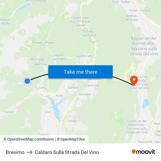 Bresimo to Caldaro Sulla Strada Del Vino map