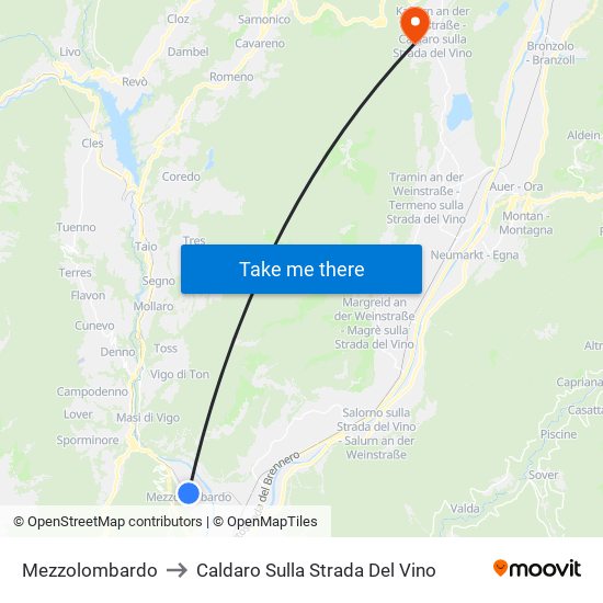 Mezzolombardo to Caldaro Sulla Strada Del Vino map