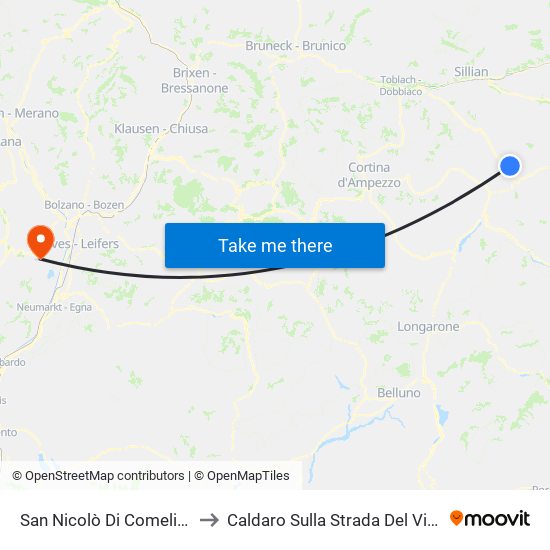 San Nicolò Di Comelico to Caldaro Sulla Strada Del Vino map