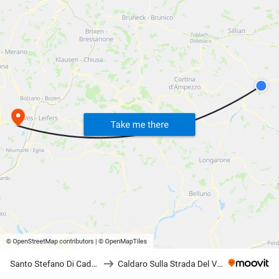 Santo Stefano Di Cadore to Caldaro Sulla Strada Del Vino map