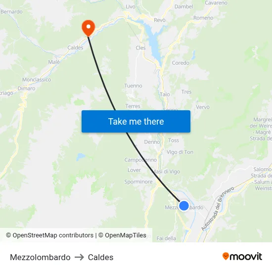 Mezzolombardo to Caldes map