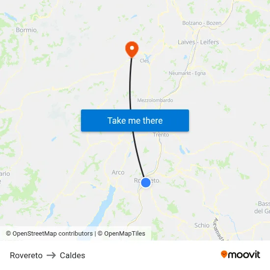 Rovereto to Caldes map