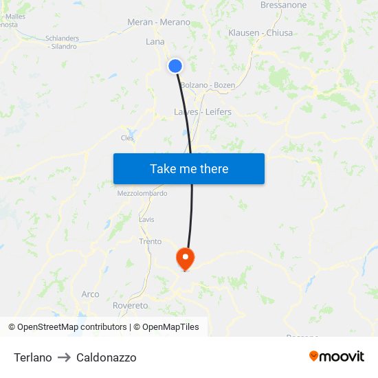 Terlano to Caldonazzo map