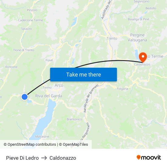 Pieve Di Ledro to Caldonazzo map