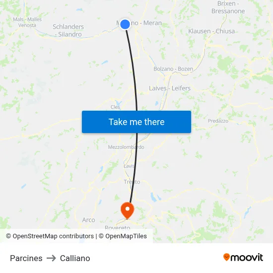 Parcines to Calliano map
