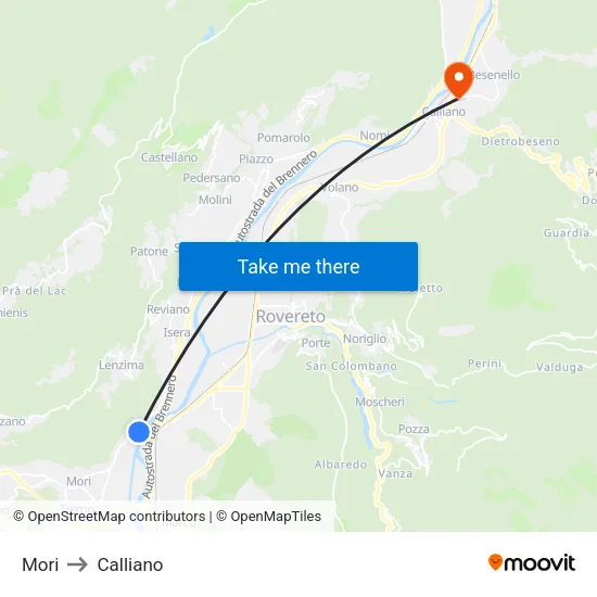 Mori to Calliano map