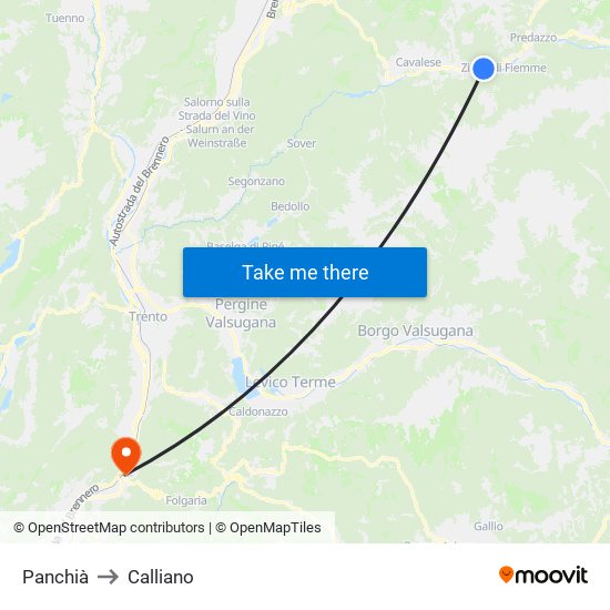 Panchià to Calliano map