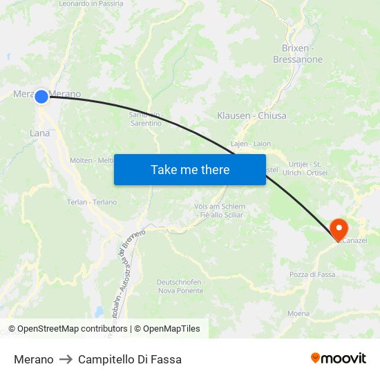 Merano to Campitello Di Fassa map