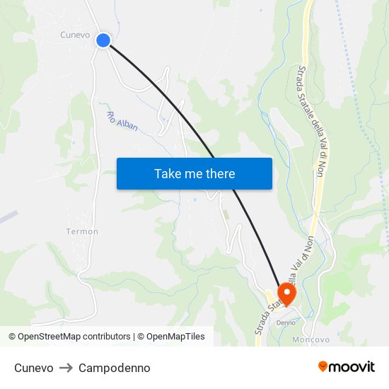 Cunevo to Campodenno map