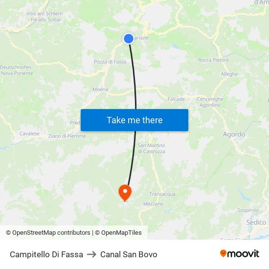 Campitello Di Fassa to Canal San Bovo map