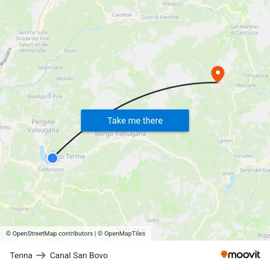 Tenna to Canal San Bovo map