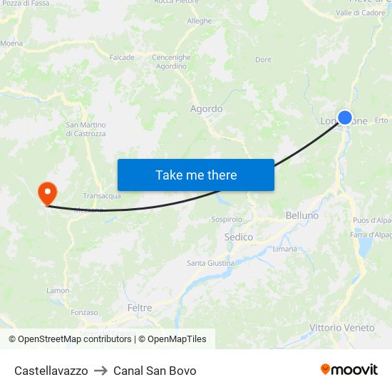 Castellavazzo to Canal San Bovo map
