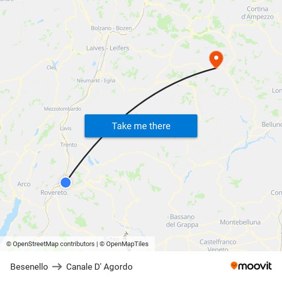 Besenello to Canale D' Agordo map