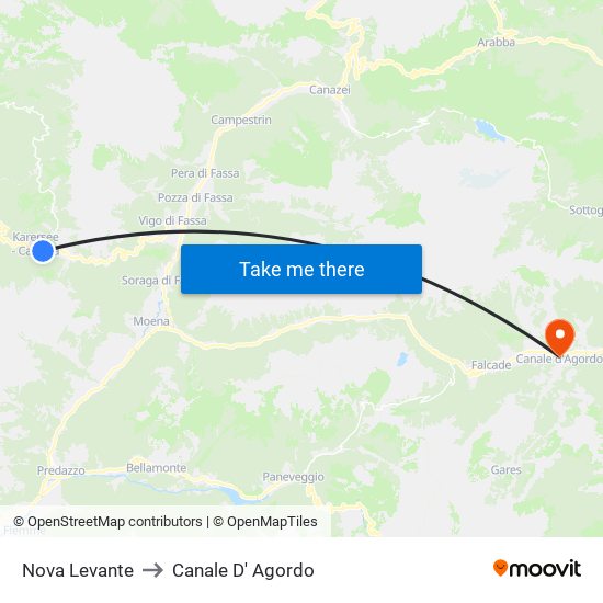 Nova Levante to Canale D' Agordo map