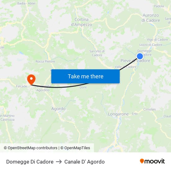 Domegge Di Cadore to Canale D' Agordo map