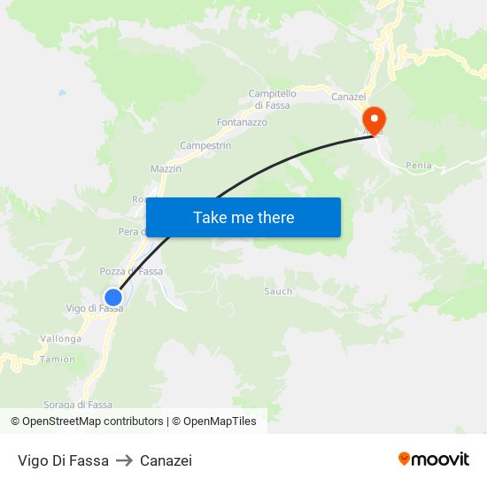 Vigo Di Fassa to Canazei map