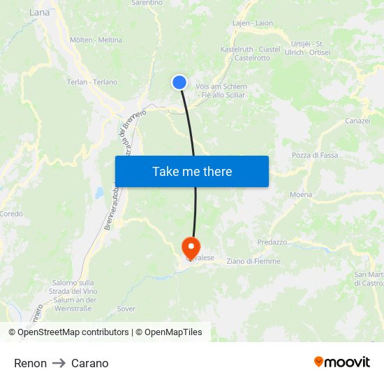 Renon to Carano map