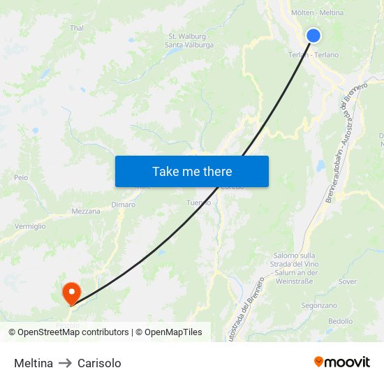 Meltina to Carisolo map