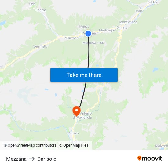 Mezzana to Carisolo map