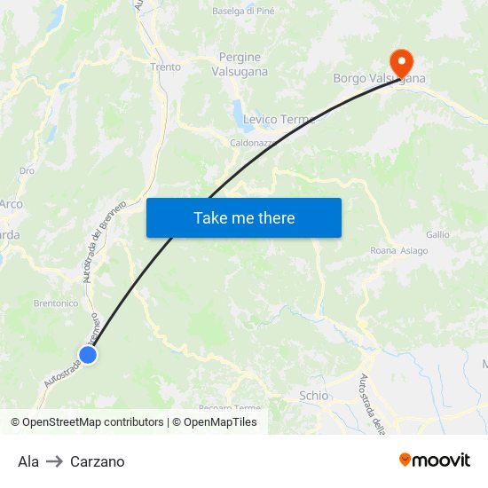 Ala to Carzano map